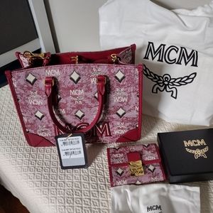 MCM Vintage Jacquard Small Tote & Jacquard Mini Trifold Wallet